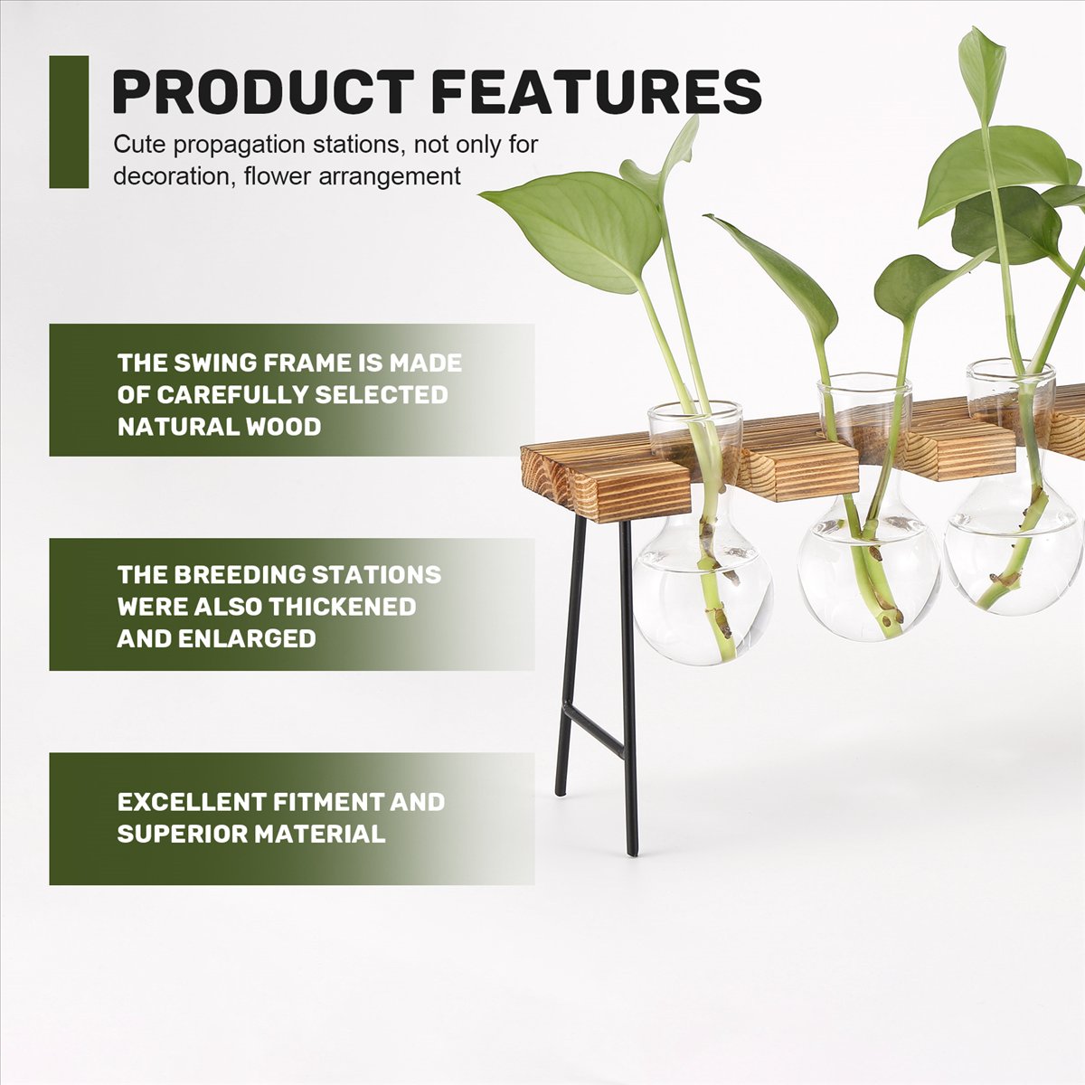 Propagation Station Vase - สถานีเพาะพันธุ์ ABFS สำหรับปลูกต้นไม้ในอากาศแบบตั้งโต๊ะ, กระถางแก้วทรงกลมพร้อมขาตั้งไม้ - ตู้ปลูกต้นไม้