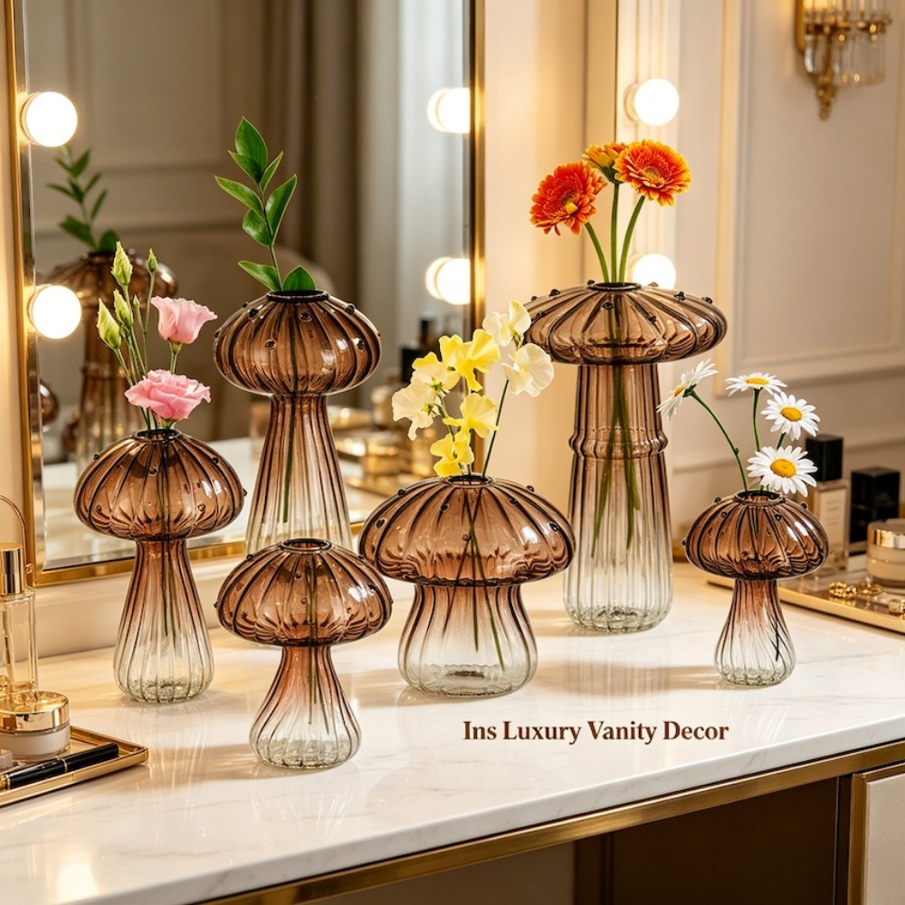 Propagation Station Vase - สถานีเพาะพันธุ์แก้วลายร่องดีไซน์รูปเห็ด, แจกันแก้วใสสวยงามสำหรับตกแต่งขอบหน้าต่างห้องนั่งเล่น